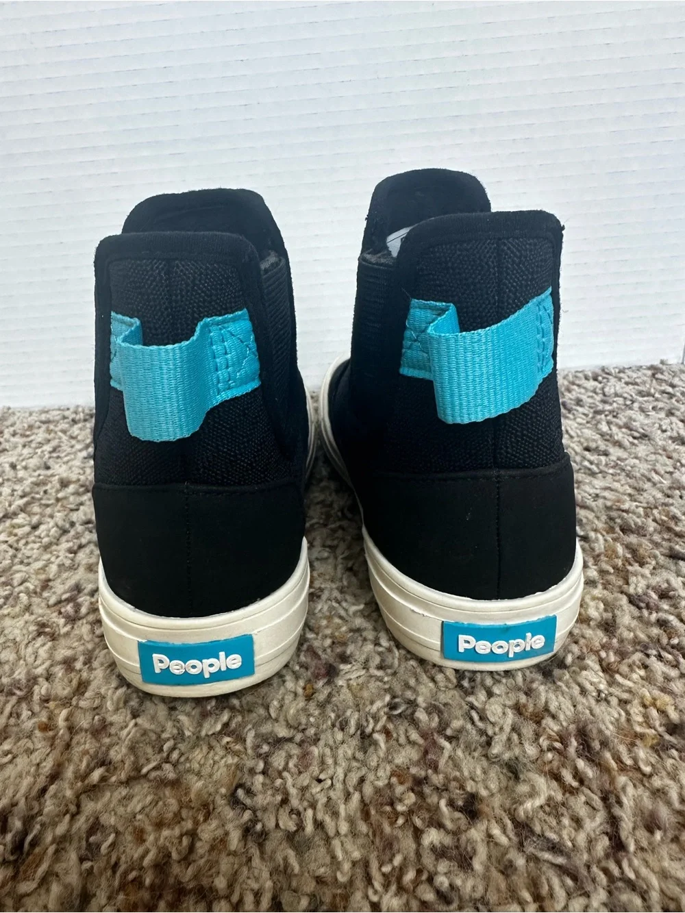 Kids Black High-Top Boots with Bright Blue Pull Tab